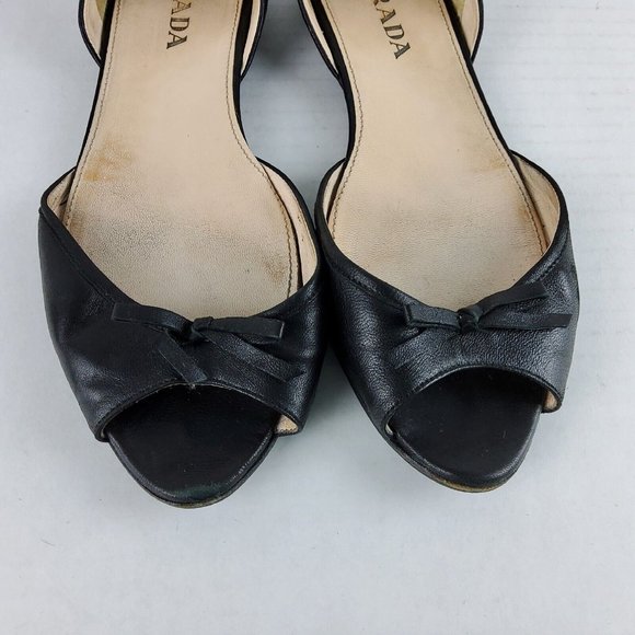 Prada Women's Leather D'orsay Flats Slip On Shoes Black Size 36.5 - Picture 5 of 11